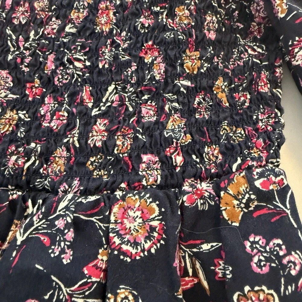 Gap Kids Floral Dress Girls XL 14/16 Navy Blue Smocked Long Sleeve Boho‎ Square